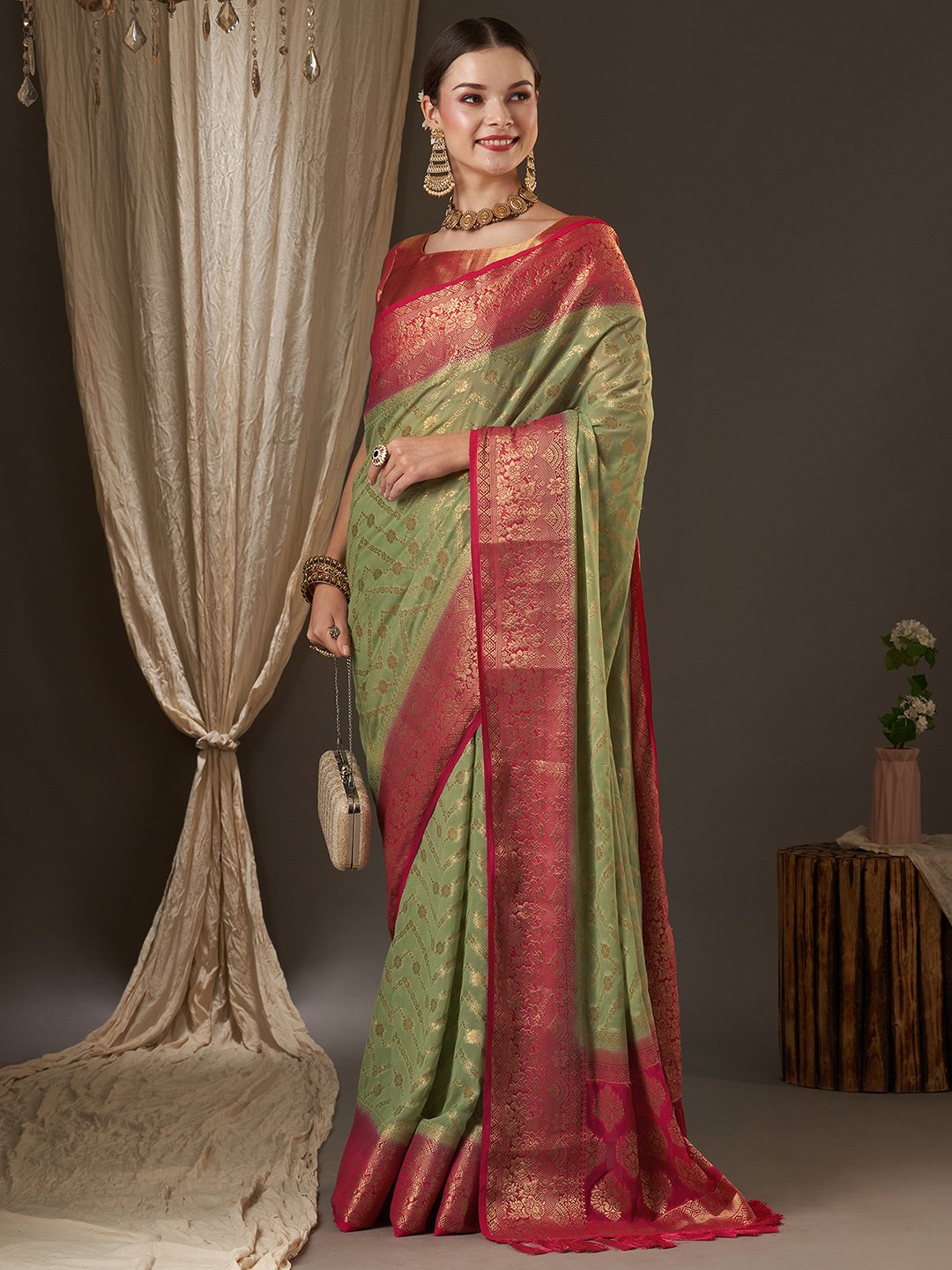 LightGreen Kanjeevaram Georgette Woven Saree