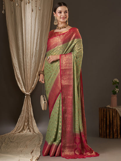 LightGreen Kanjeevaram Georgette Woven Saree