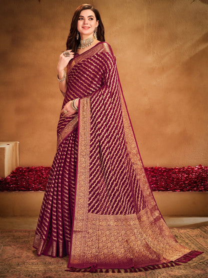 Magenta Kanjeevaram Georgette Woven Saree
