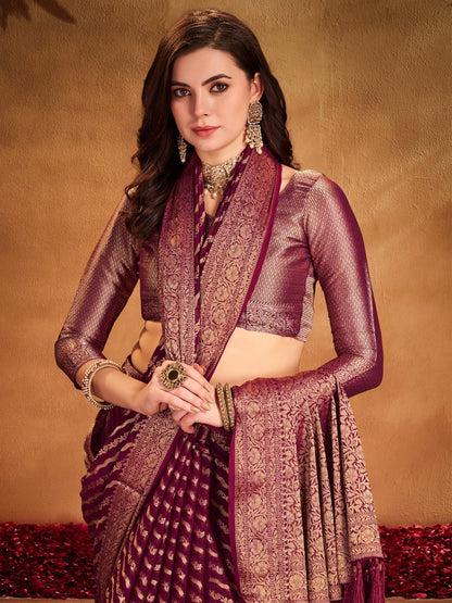 Magenta Kanjeevaram Georgette Woven Saree