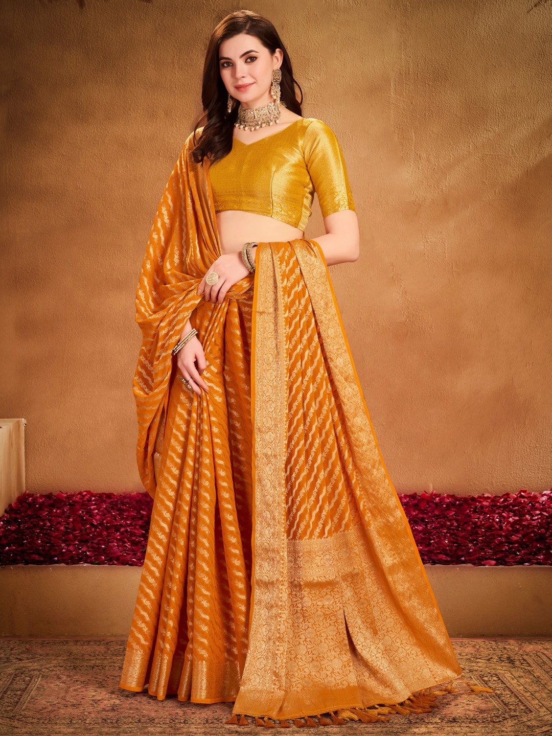 Yellow Kanjeevaram Georgette Woven Saree
