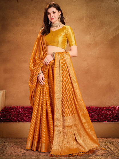 Yellow Kanjeevaram Georgette Woven Saree