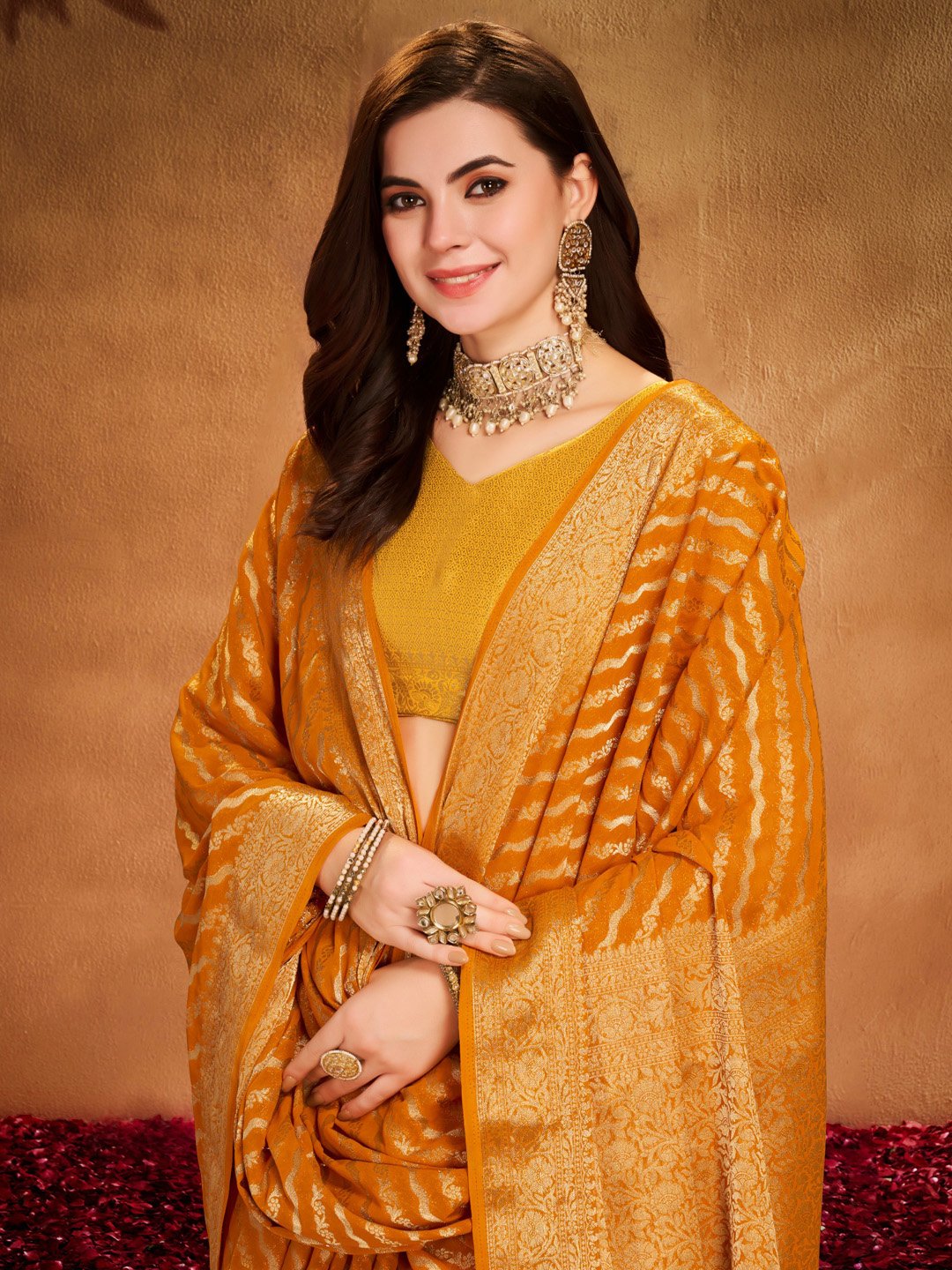 Yellow Kanjeevaram Georgette Woven Saree