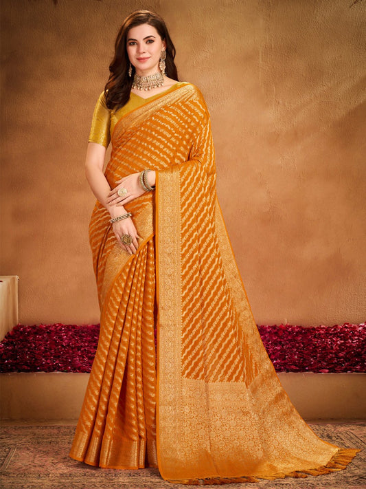 Yellow Yellow Kanjeevaram Georgette Woven Saree
