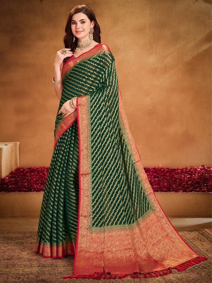 Green Kanjeevaram Georgette Woven Saree