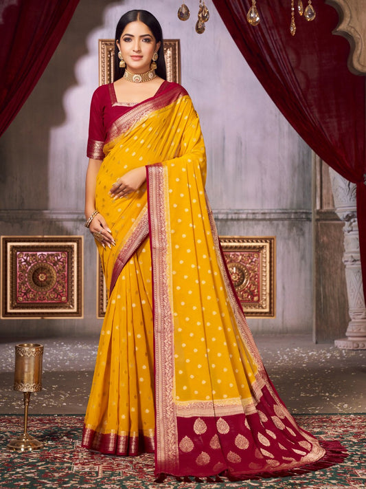 Yellow Yellow Kanjeevaram Georgette Woven Saree