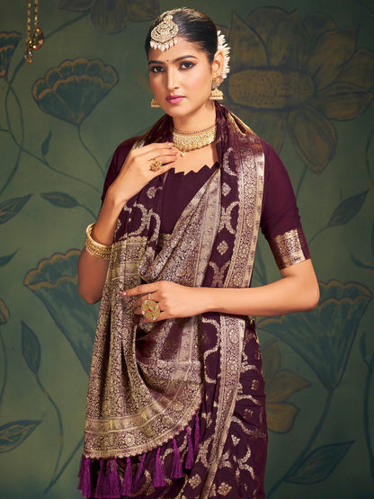 Purple Kanjeevaram Georgette Woven Saree