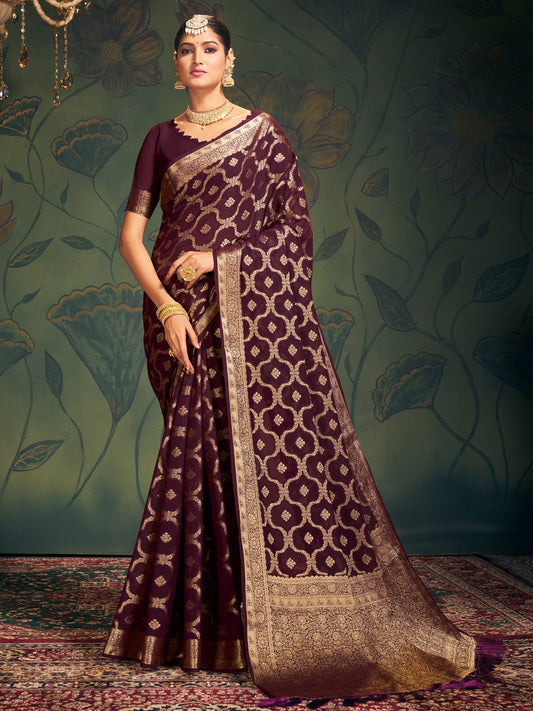 Purple Purple Kanjeevaram Georgette Woven Saree