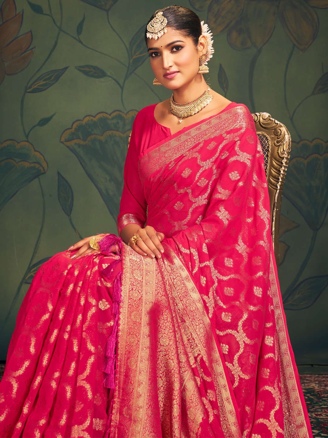 Pink Kanjeevaram Georgette Woven Saree