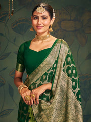 Green Banarasi Georgette Saree - The Dori Store