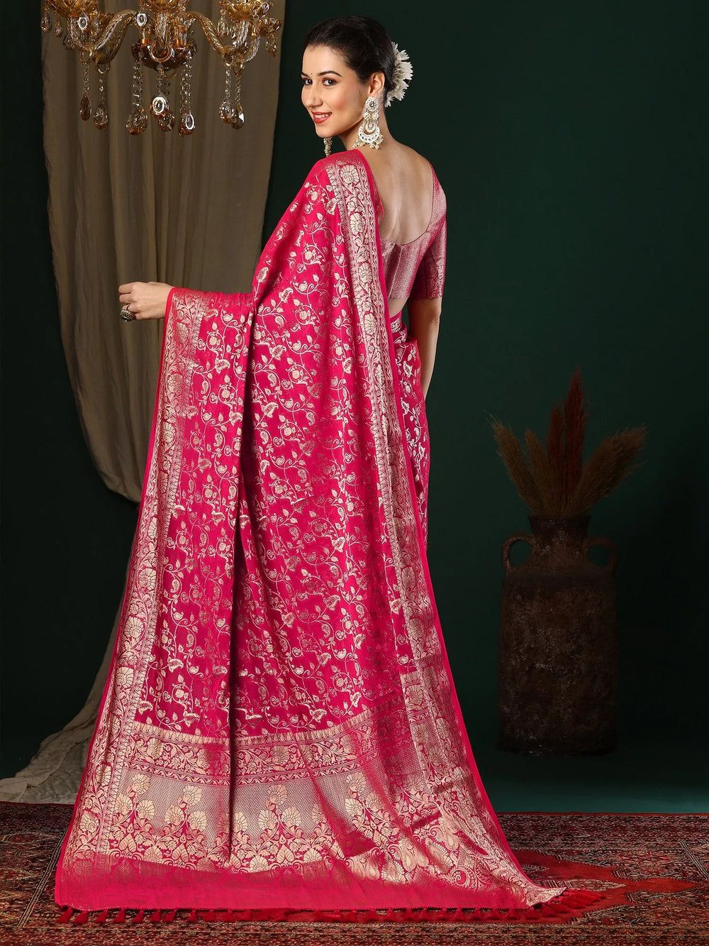 Opulent Pink Banarasi Georgette Saree - The Dori Store