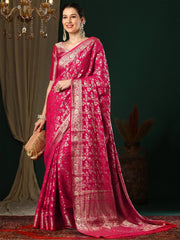 Opulent Pink Banarasi Georgette Saree - The Dori Store
