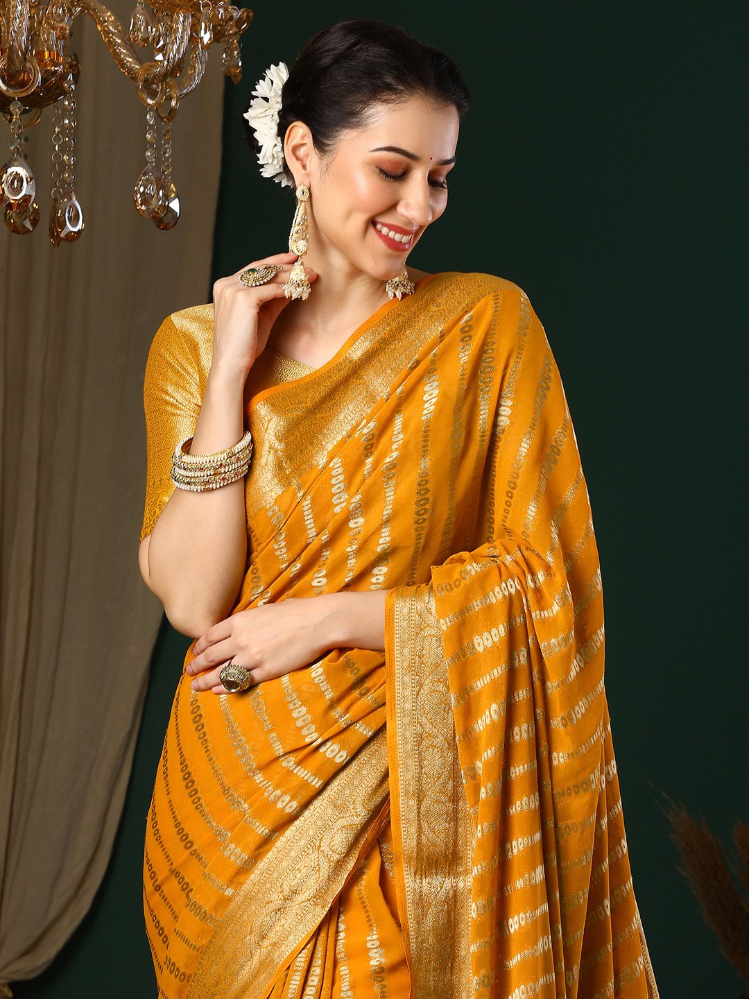 Yellow Kanjeevaram Georgette Woven Saree