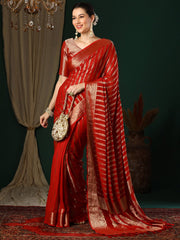 Red Kanjeevaram Georgette Woven Saree
