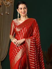 Red Kanjeevaram Georgette Woven Saree