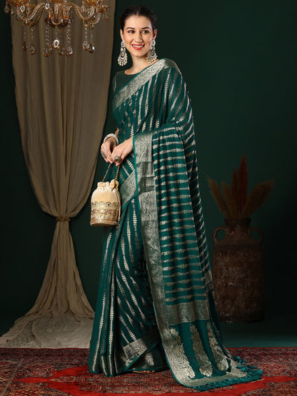 Teal Kanjeevaram Georgette Woven Saree