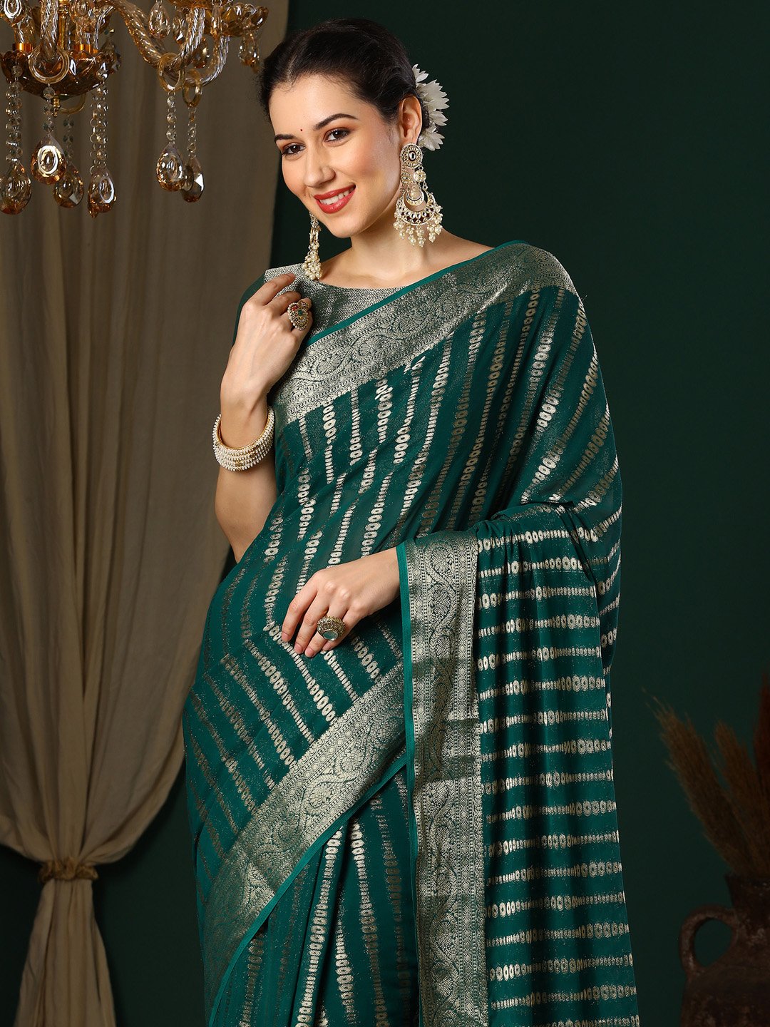 Teal Kanjeevaram Georgette Woven Saree
