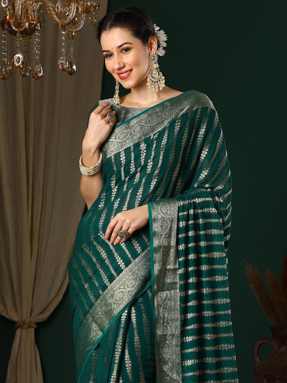 Teal Kanjeevaram Georgette Woven Saree