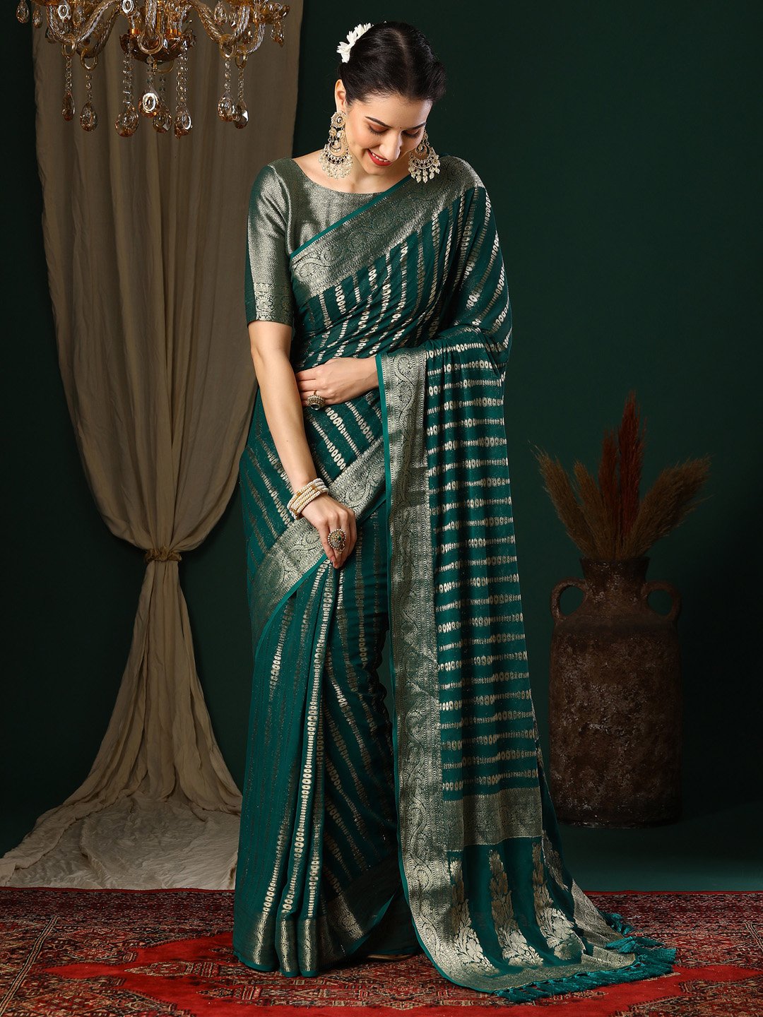Blue Teal Kanjeevaram Georgette Woven Saree