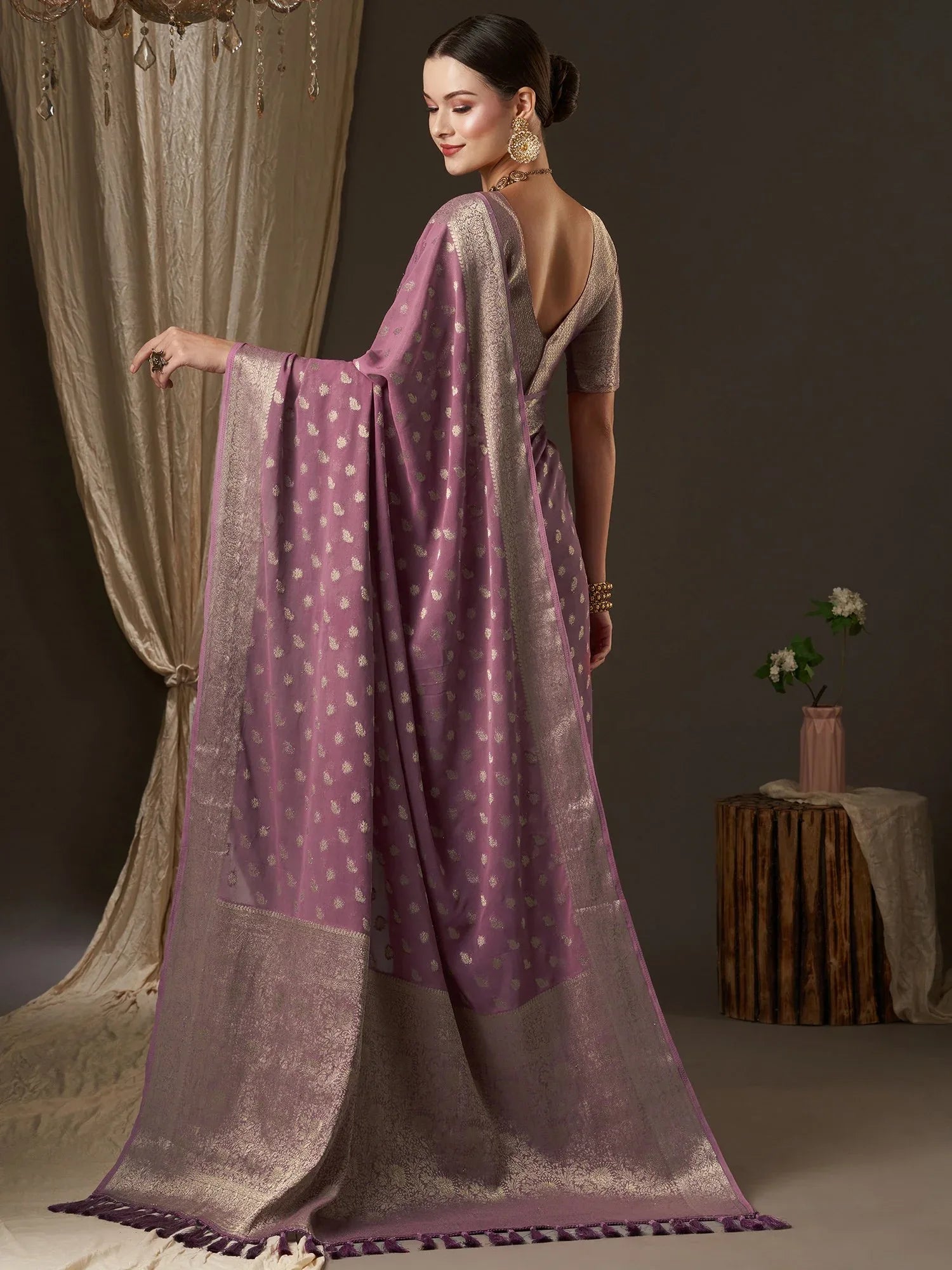 Graceful Mauve Kanjeevaram Georgette Saree - The Dori Store