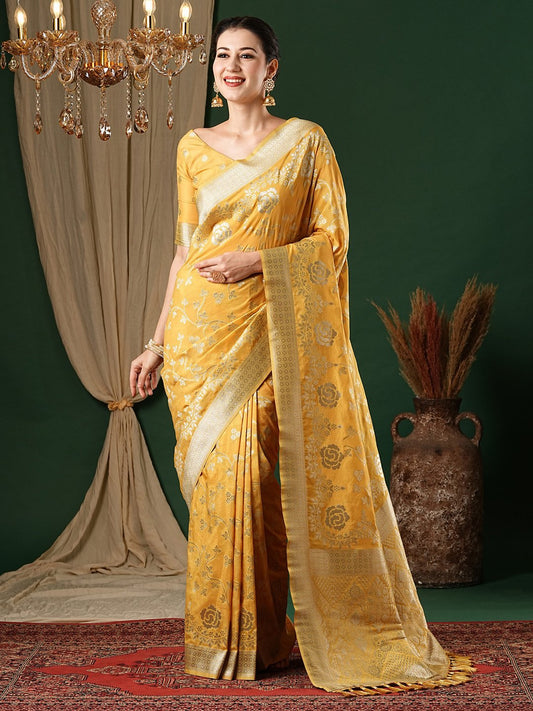 Yellow Yellow Kanjeevaram Georgette Woven Saree
