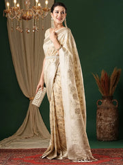 Cream Kanjeevaram Georgette Woven Saree
