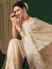 Cream Kanjeevaram Georgette Woven Saree