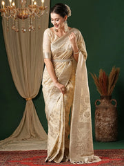 Cream Cream Kanjeevaram Georgette Woven Saree