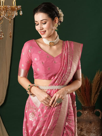 Pink Kanjeevaram Georgette Woven Saree