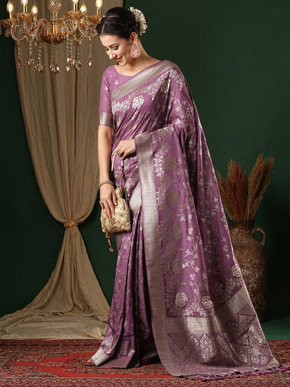Mauve Kanjeevaram Georgette Woven Saree