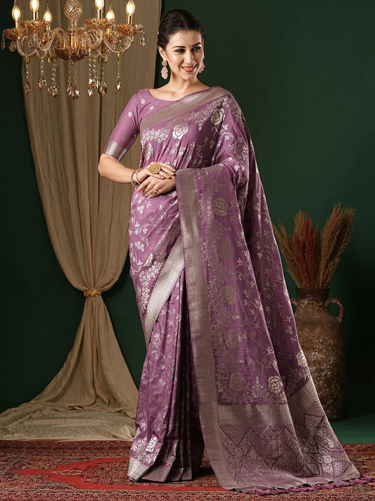Purple Mauve Kanjeevaram Georgette Woven Saree