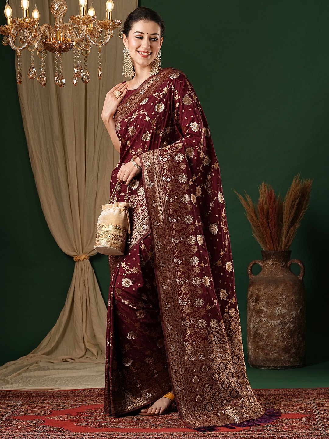 Maroon Kanjeevaram Georgette Woven Saree