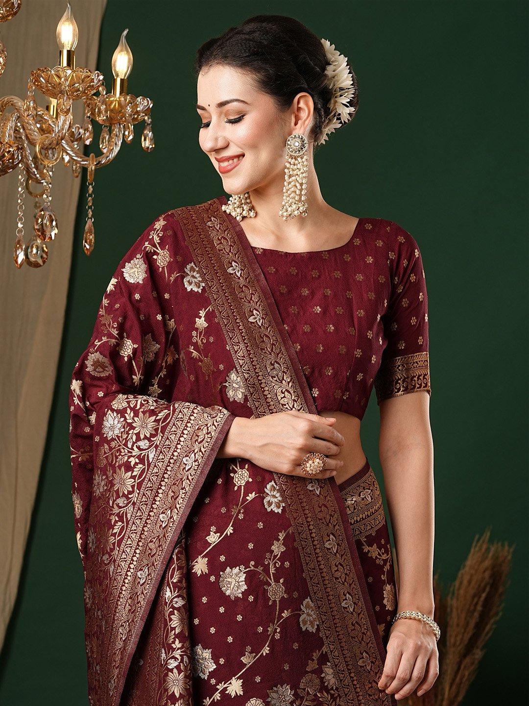 Maroon Kanjeevaram Georgette Woven Saree