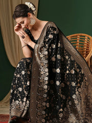 Black Kanjeevaram Georgette Woven Saree