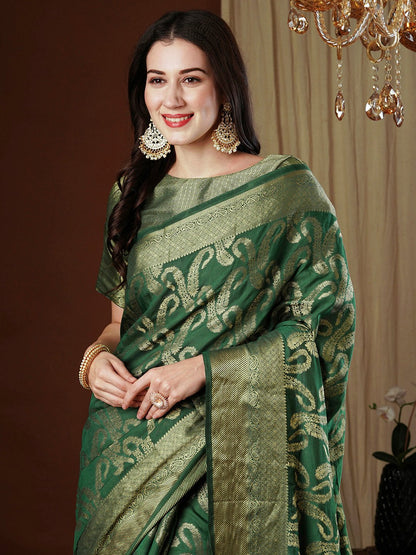 Green Kanjeevaram Viscose Silk Woven Saree