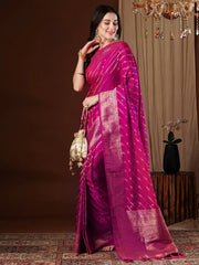 Pink Kanjeevaram Satin Silk Woven Saree