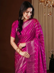 Pink Kanjeevaram Satin Silk Woven Saree