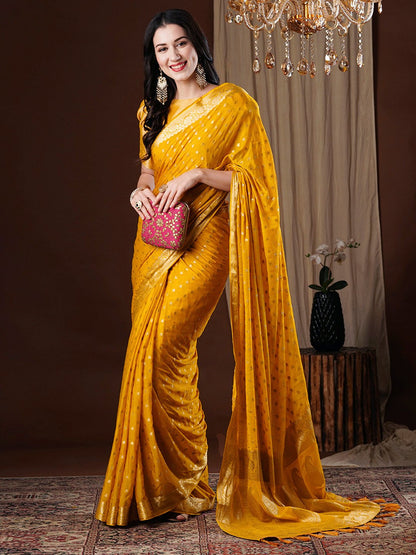 Yellow Kanjeevaram Georgette Woven Saree