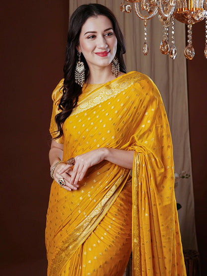 Yellow Kanjeevaram Georgette Woven Saree