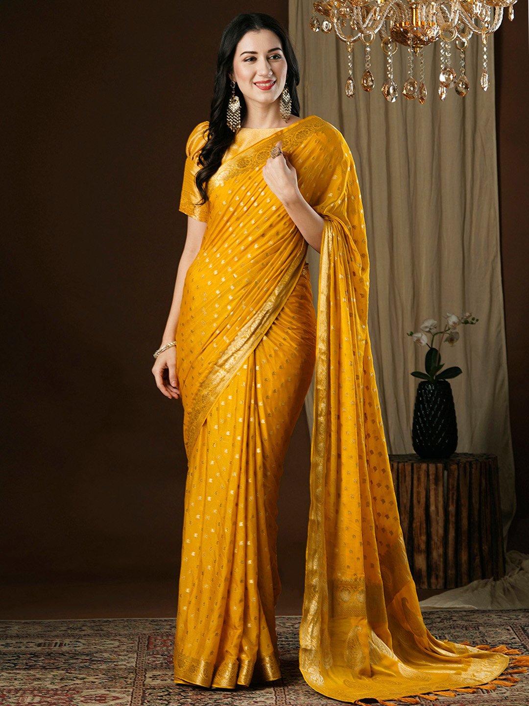 Yellow Yellow Kanjeevaram Georgette Woven Saree