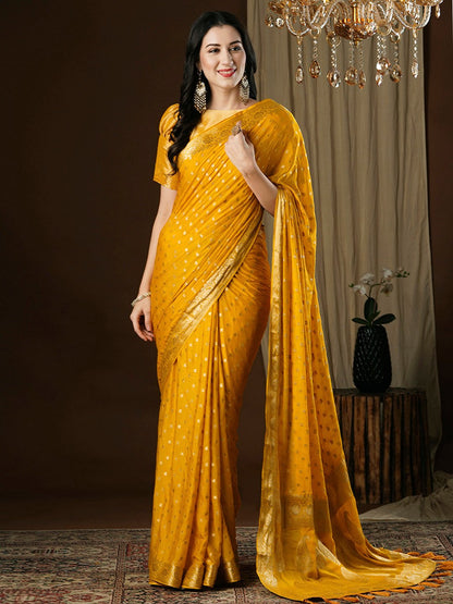 Yellow Yellow Kanjeevaram Georgette Woven Saree