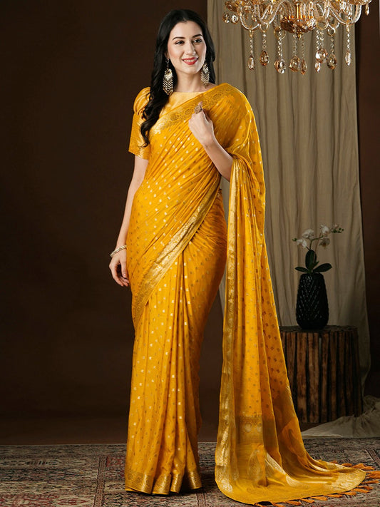 Yellow Yellow Kanjeevaram Georgette Woven Saree