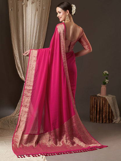 Pink Kanjeevaram Georgette Woven Saree