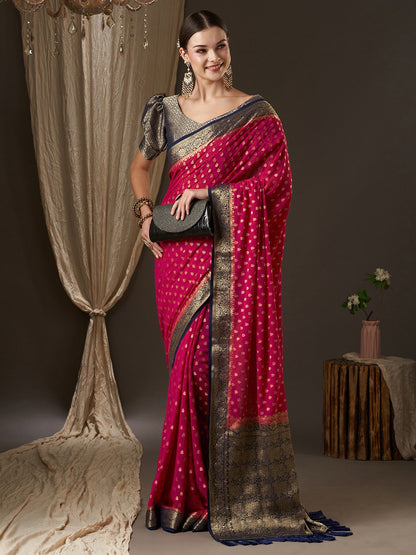 Pink Kanjeevaram Georgette Woven Saree
