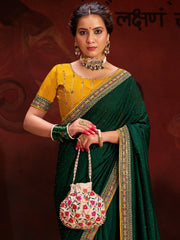 Exquisite Green Vichitra Silk Designer Saree - The Dori Store