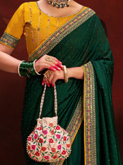Exquisite Green Vichitra Silk Designer Saree - The Dori Store
