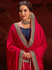 Heritage Pink Vichitra Silk Designer Saree - The Dori Store