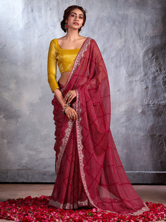 Maroon Maroon Party Wear Chiffon Embellished Saree