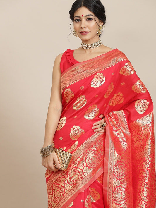 Red Red Dharmavaram Silk Blend Woven Saree
