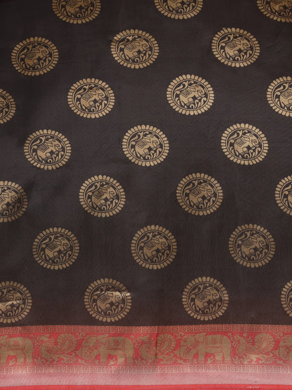 Black Block Print Art Silk Printed Saree
